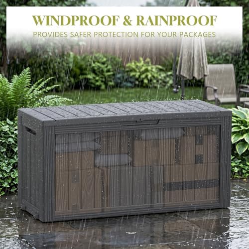 vixzen 130 gal package delivery box lockable outdoor shown in use