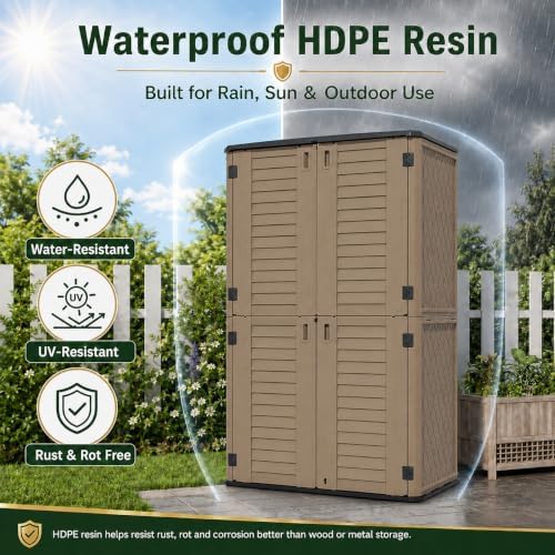addok 66 cu.ft outdoor storage shed,resin storage cabinet, side view