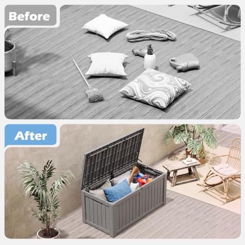 outdoor storage box waterproof, 160 gallon deck box on a desk or shelf