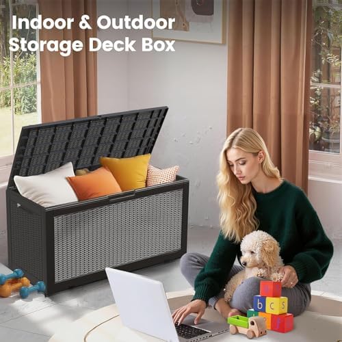100 gallon outdoor storage box waterproof lockable deck on a desk or shelf