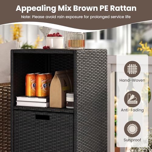 tangkula rattan outdoor storage cabinet, patiojoy outdoor wicker, close-up detail