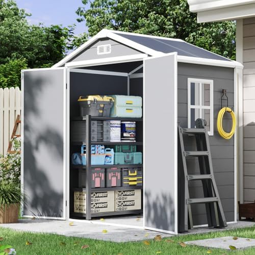 aoxun 6×4 ft resin shed with reinforced floor shown in use