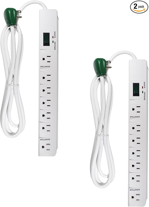 GoGreen Power Inc. 7 Outlet Surge Protector, 6FT Cord, 2 Pack by Unknown