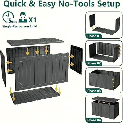 100 gallon outdoor storage bench - waterproof deck, front angle view