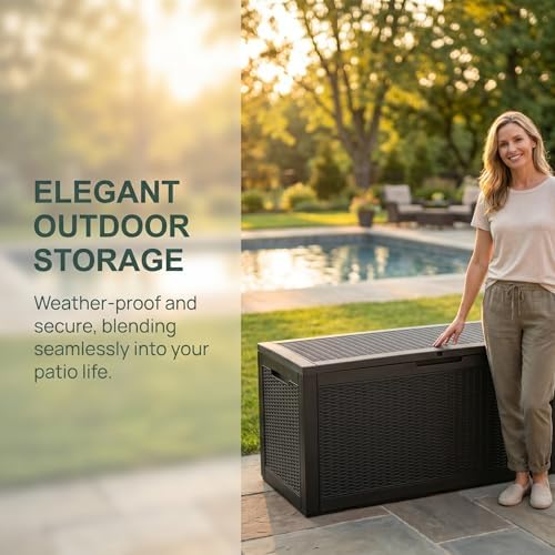 100 gallon deck box, waterproof resin rattan outdoor, close-up detail