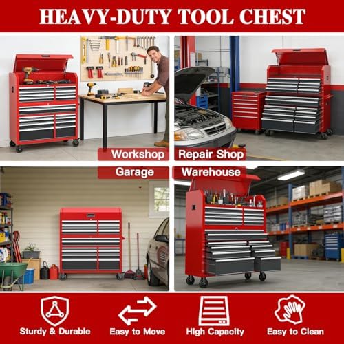 larbanke 60'' rolling tool chest combo, 18-drawer heavy, front angle view