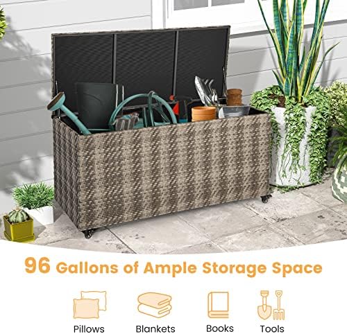 giantex 96-gallon outdoor storage box - pe wicker, close-up detail