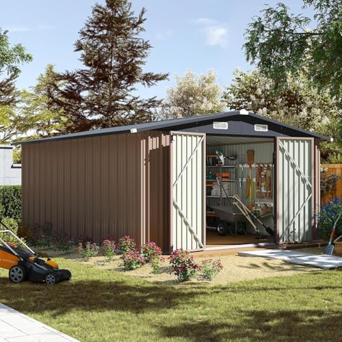 aoxun 12 x 10ft outdoor storage shed with, front angle view