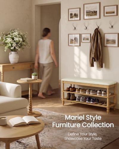 vasagle 2-tier shoe bench, wooden entryway bench, 39.4, side view
