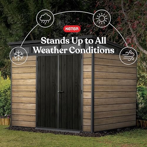 keter signature collection 9x7 ft all-weather storage shed, close-up detail