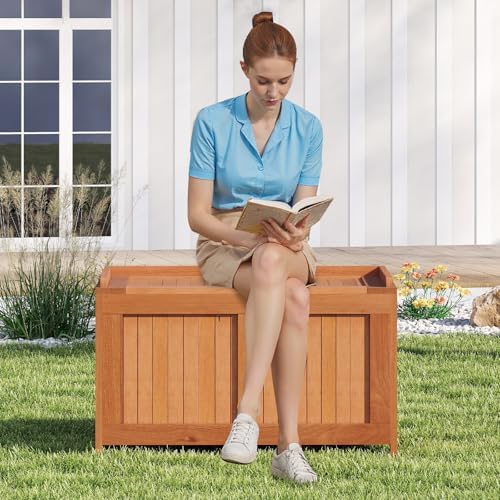 tangkula 52 gallon wood outdoor storage box, 3-in-1, view 9