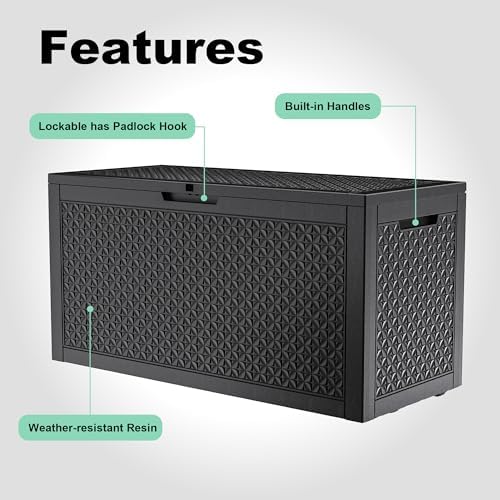 outdoor waterproof resin storage deck box lockable outside, close-up detail