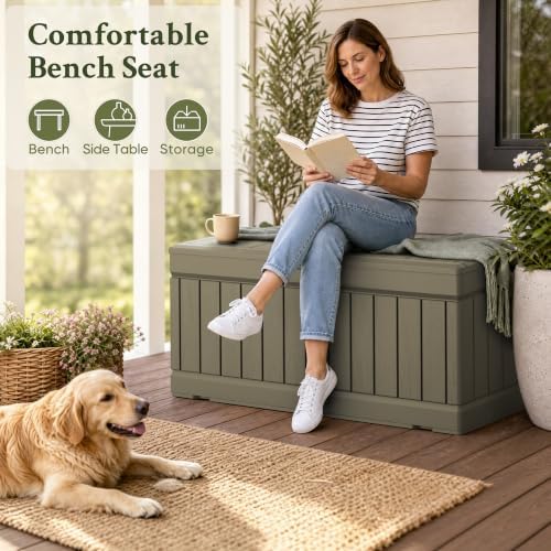 devoko 78 gallon deck box, waterproof resin outdoor showing dimensions