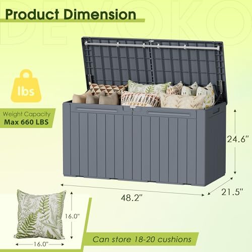 devoko 100 gallon outdoor storage box, waterproof deck, front angle view