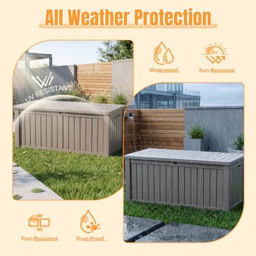 outdoor storage box, 240 gal waterproof resin deck shown in use