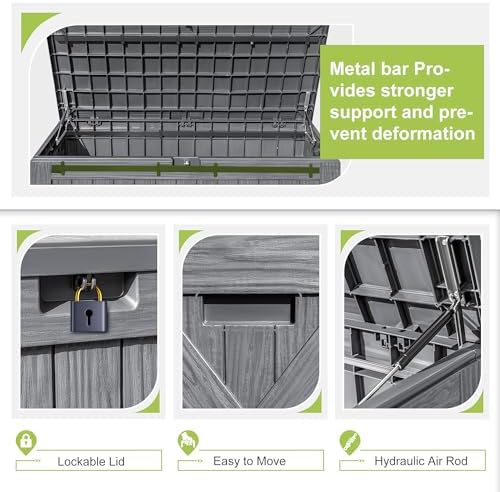 greesum 120 gallon deck box, resin outdoor storage shown in use