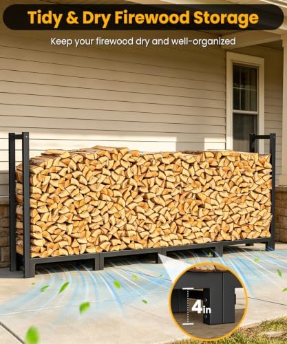 8ft firewood rack outdoor indoor, upgraded heavy duty, side view