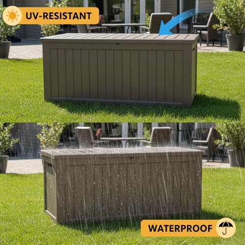 makino 275 gallon resin outdoor storage box, waterproof, close-up detail