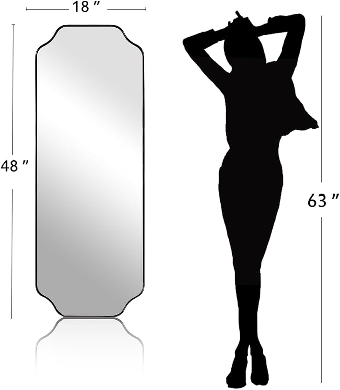 ANDY STAR 18" x 48" Full Length Mirror, Large Black Scalloped Bathroom Mirror - Image 2