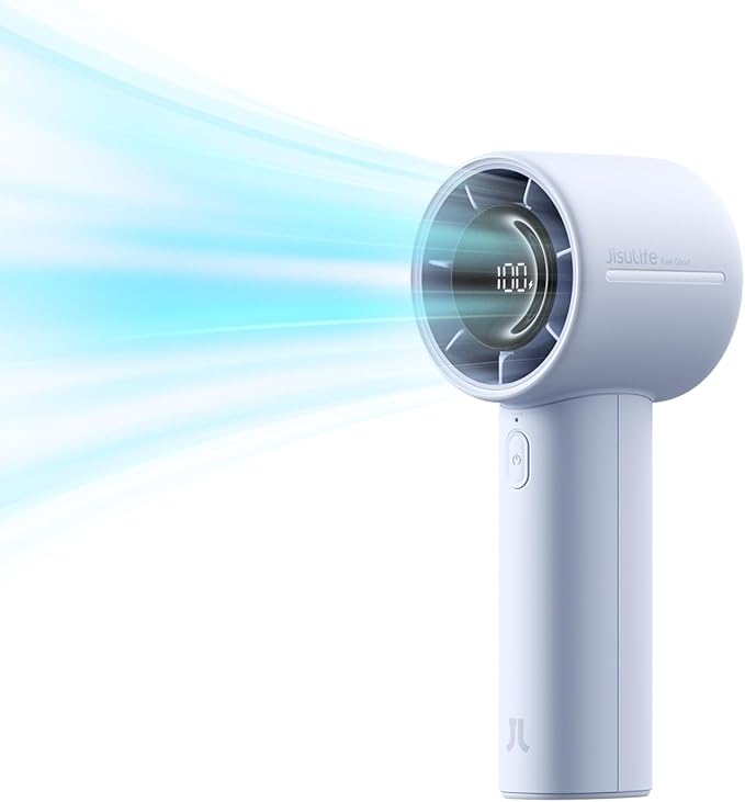 JISULIFE Handheld Turbo Fan, 5000mAh Rechargeable Portable Fans, 5 Speed Strong by LivechillStaycool