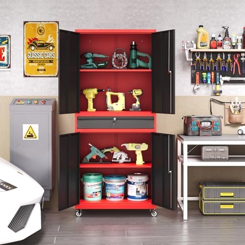 metal garage storage cabinet with wheels, rolling garage, package contents