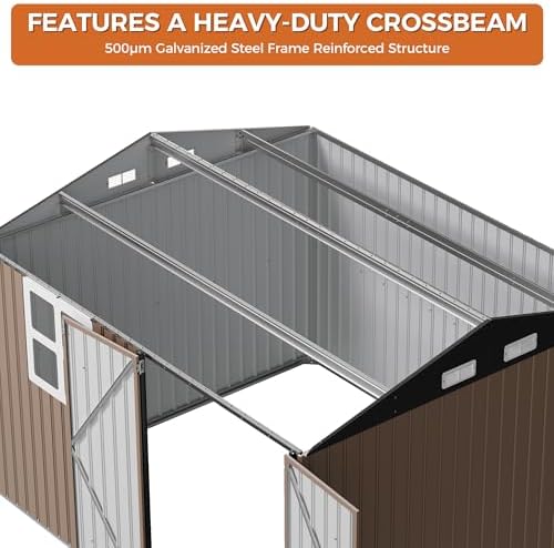 ironck 10x8.2ft outdoor storage shed with clear window showing dimensions