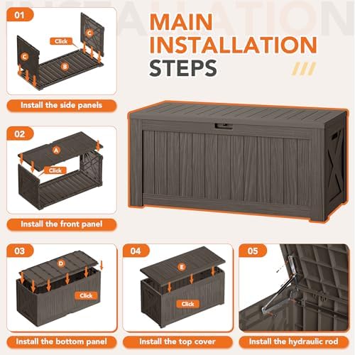 130 gallon deck box outdoor indoor waterproof storage on a desk or shelf