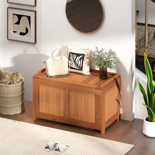 happygrill outdoor wood deck box with flip top, side view