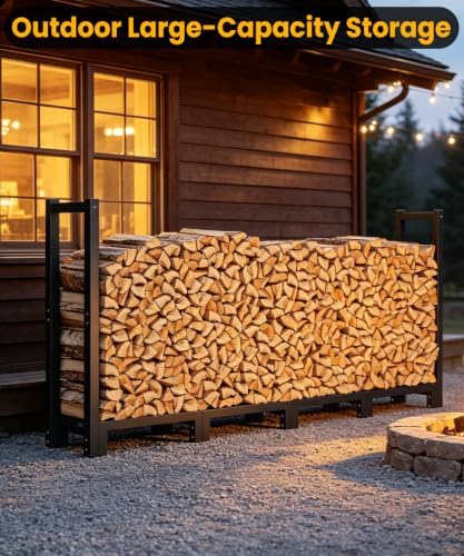 8ft firewood rack outdoor indoor, upgraded heavy duty on a desk or shelf