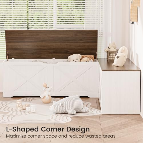 l shaped storage bench, 63" corner bench with showing dimensions