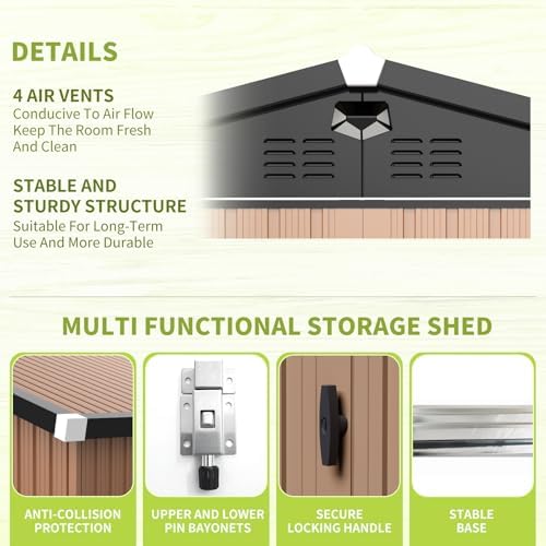 10x8ft metal storage shed, outdoor storage building, side view