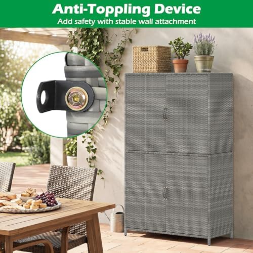 tangkula rattan outdoor storage cabinet, patiojoy outdoor cabinet showing dimensions