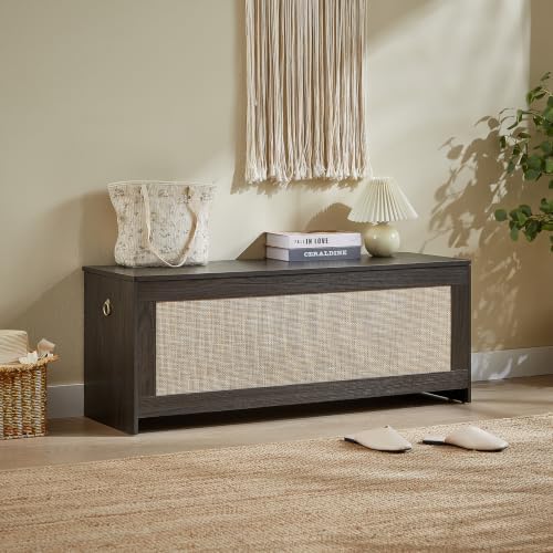 47.2"storage chest extra large,rattan storage bench(obsidian black), side view