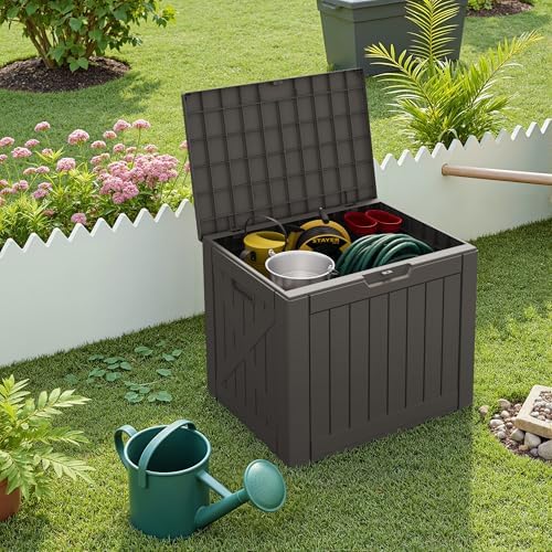 greesum 40 gallon resin deck box, outdoor storage, close-up detail