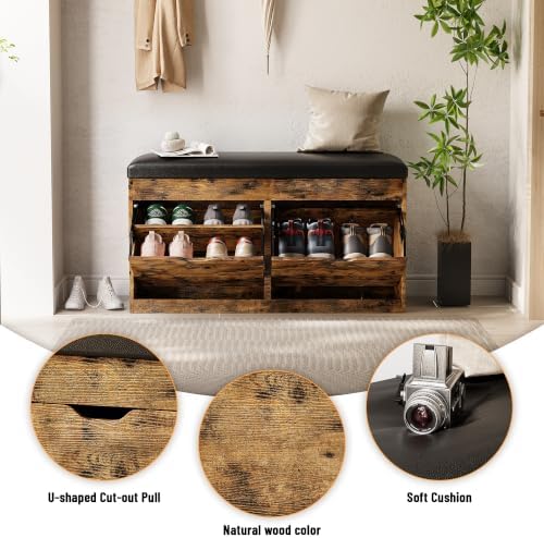 40" shoe storage bench with 2 flip drawers, package contents