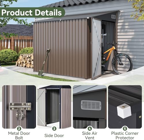 aoxun 8x6 ft lean to shed for backyard,brown, close-up detail