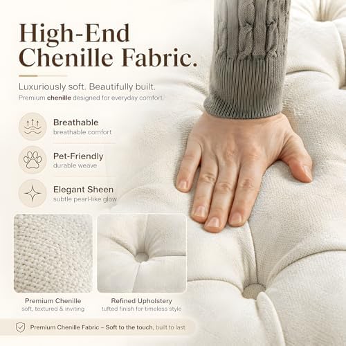 60" storage bench, modern glam chenille ottoman for showing dimensions
