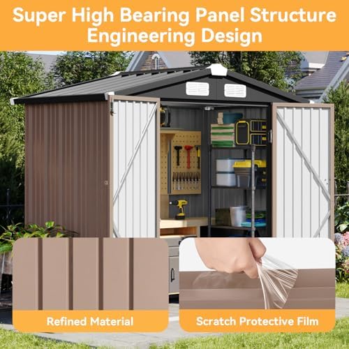 aoxun 6x4 ft metal outdoor steel shed brown, package contents