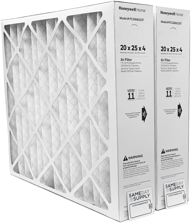 Honeywell FC100A1037-20" x 25" x 4" Pleated Air Filter, MERV 11 Bundle with Same Day Supply Filter Change Reminder (2-Pack)