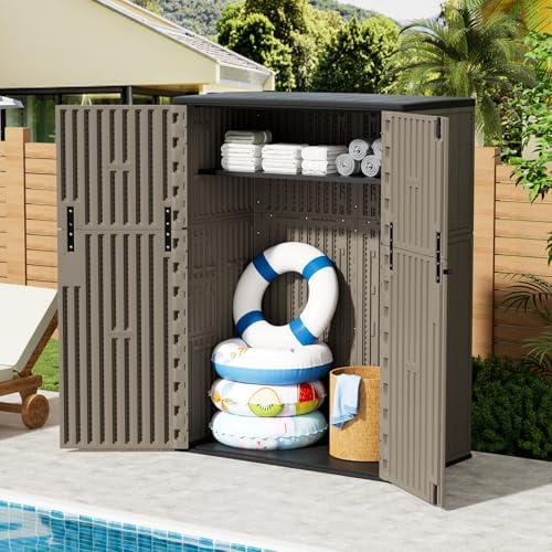 zzm 57 cu.ft outdoor storage shed hdpe storage, front angle view