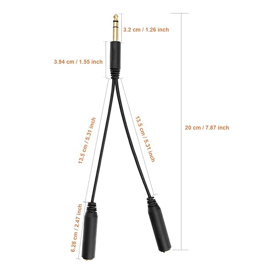 TISINO 6.35mm Jack Splitter Cable, Headphone Splitter Cable, Stereo Male to - Image 5