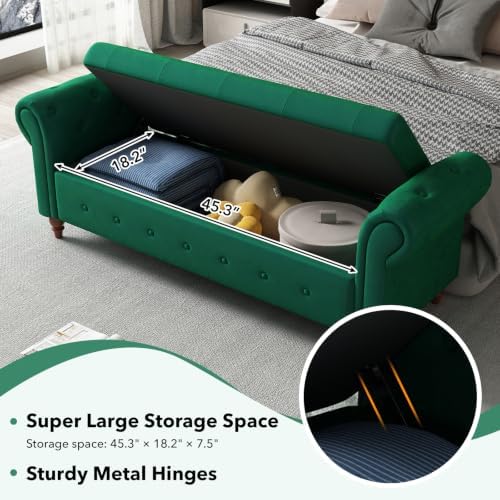 storage bench, end of bed bench with pull showing dimensions