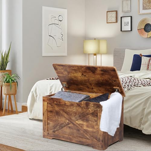 timberer 31.5" storage chest, wooden storage bench, entryway shown in use