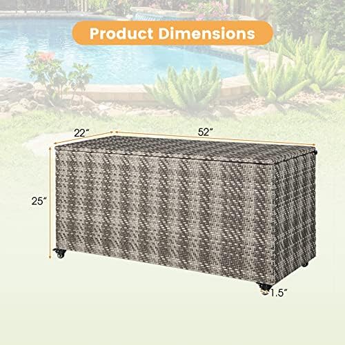 giantex 96-gallon outdoor storage box - pe wicker showing dimensions
