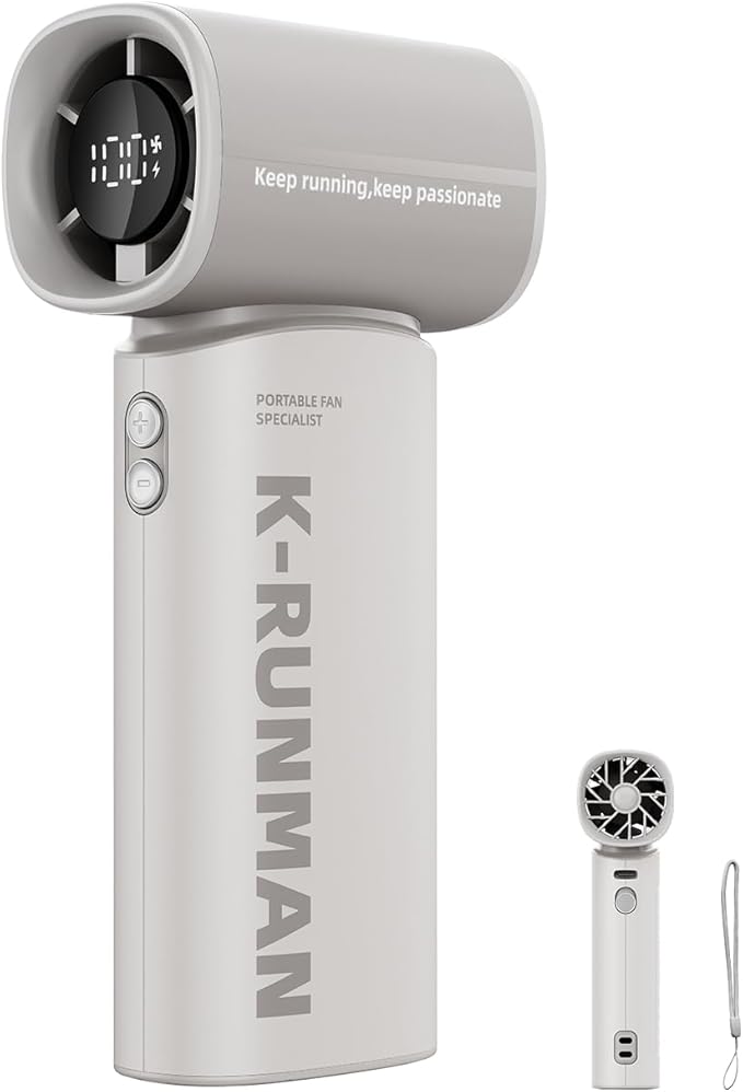 K-RUNMAN Portable Handheld Turbo Fan, 5 Gear Wind, Battery Operated, LED Display - Image 8