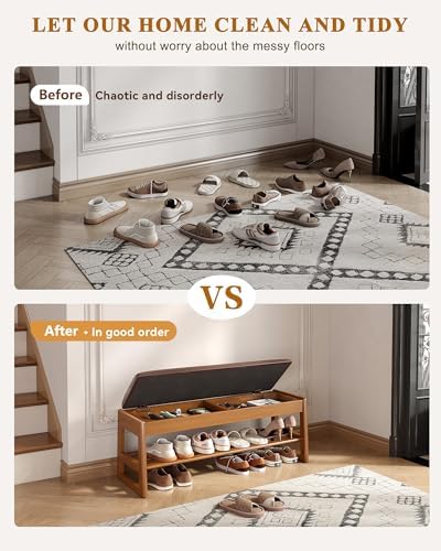 shoe rack bench with hidden storage, 2‑tier solid, side view