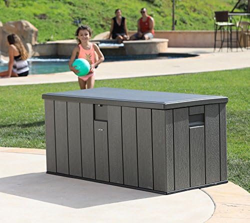 lifetime outdoor storage box, 150 gallon shown in use