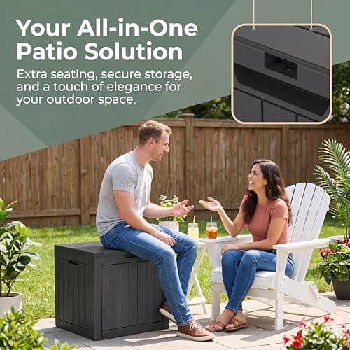 nicbex 30 gallon deck box, waterproof resin outdoor showing dimensions