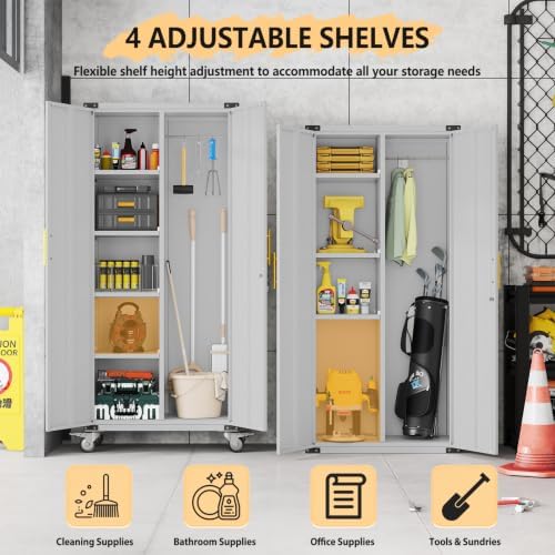pozdeg 71" rolling lockable metal broom closet storage, package contents