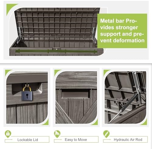 greesum 120 gallon deck box, resin outdoor storage, close-up detail